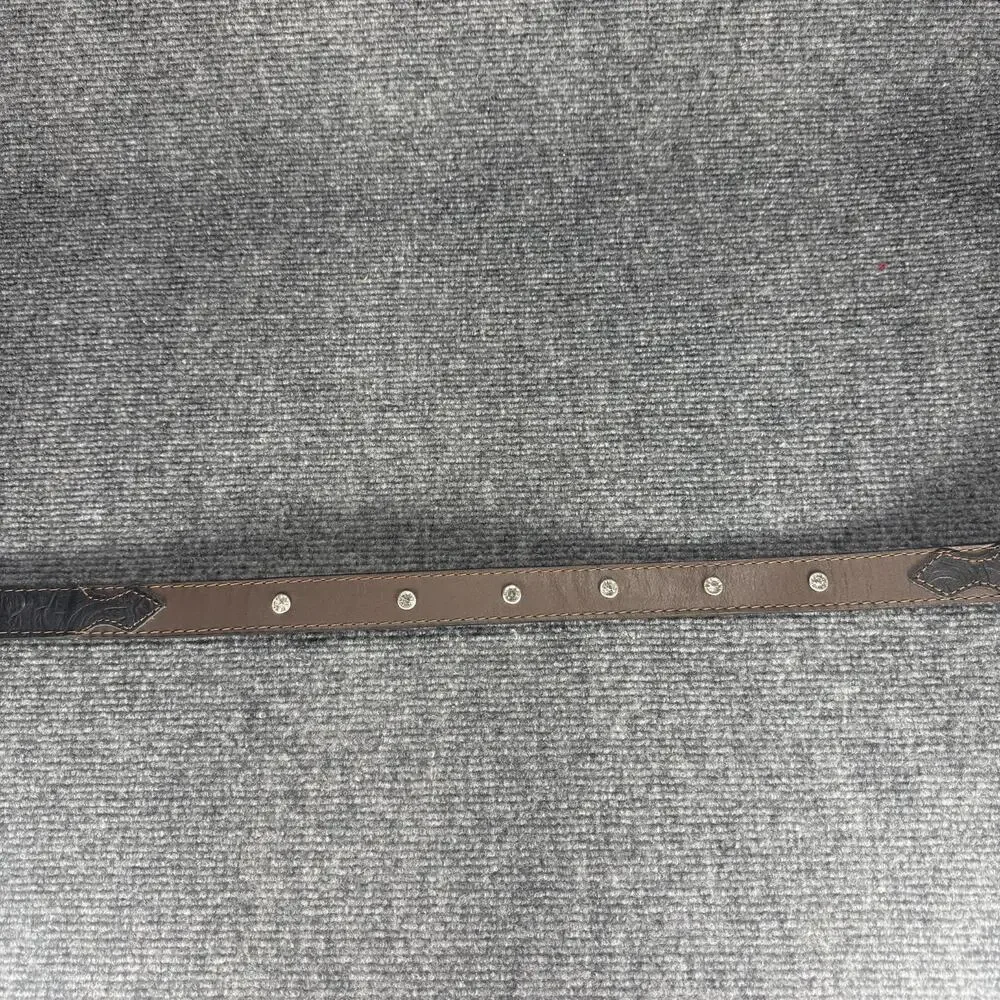 Kids Tooled Rhinestone Studded Western Leather Belt Black Brown Size 28